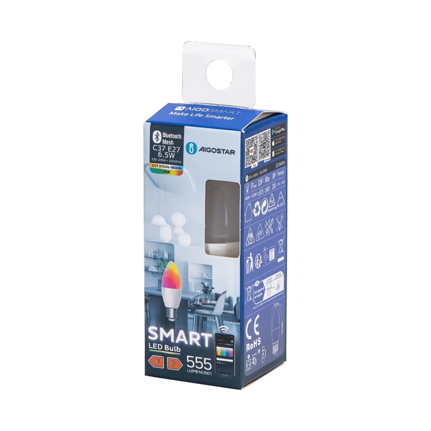 Lâmpada LED RGBW com regulação C37 E27/6,5W/230V 2700-6500K - Aigostar