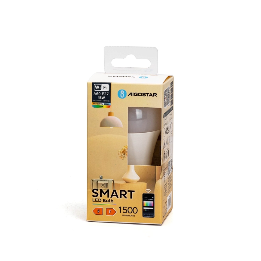 Lâmpada LED RGBW com regulação A60 E27/15W/230V 2700-6500K Wi-Fi - Aigostar