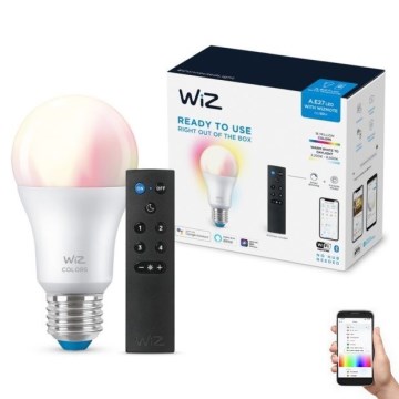 Lâmpada LED RGBW com regulação A60 E27/8,5W/230V 2200-6500K  CRI 90 Wi-Fi + controlo remoto - WiZ