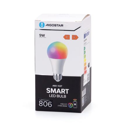 Lâmpada LED RGBW com regulação A60 E27/9W/230V 2700-6500K Wi-Fi - Aigostar