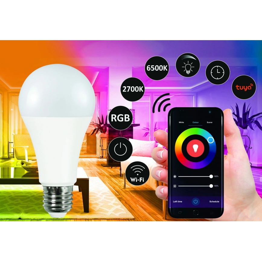 Lâmpada LED RGBW com regulação A65 E27/11W/230V 2700-6500K Wi-Fi Tuya