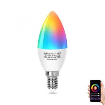 Lâmpada LED RGBW com regulação C37 E14/5W/230V 3000-6500K Wi-Fi - Aigostar