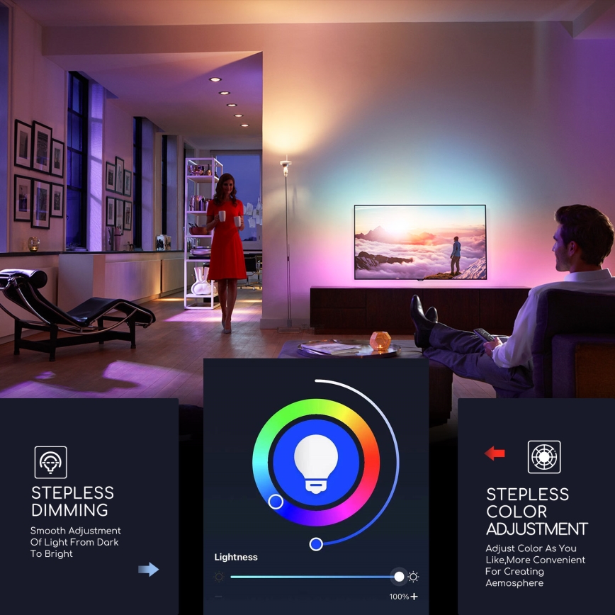 Lâmpada LED RGBW com regulação C37 E14/5W/230V 3000-6500K Wi-Fi - Aigostar