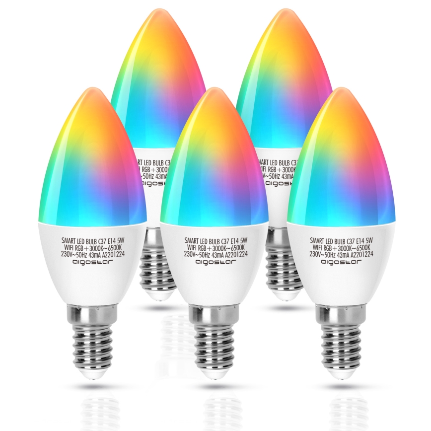 Lâmpada LED RGBW com regulação C37 E14/5W/230V 3000-6500K Wi-Fi - Aigostar
