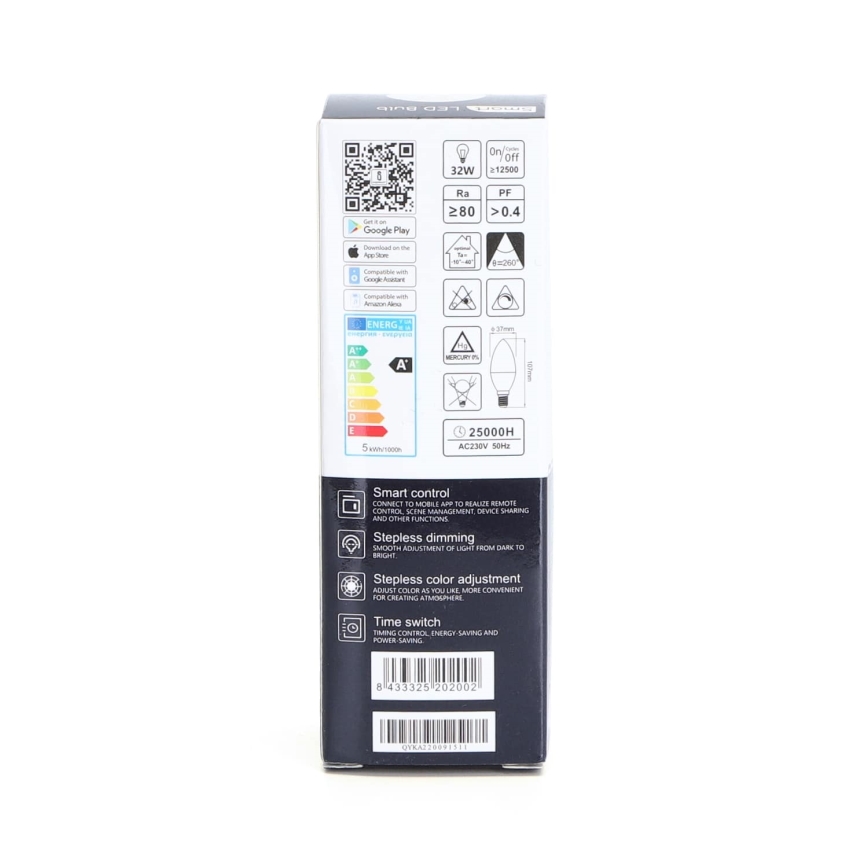 Lâmpada LED RGBW com regulação C37 E14/5W/230V 3000-6500K Wi-Fi - Aigostar