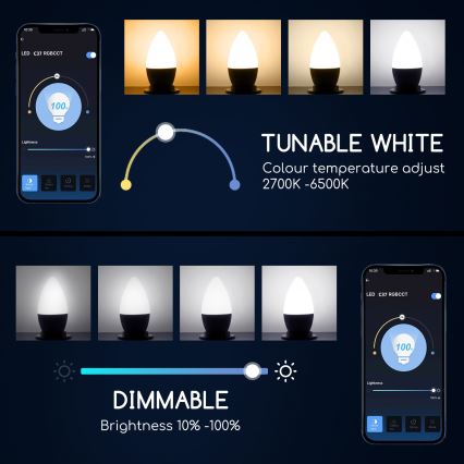 Lâmpada LED RGBW com regulação C37 E27/5W/230V 3000-6500K Wi-Fi - Aigostar