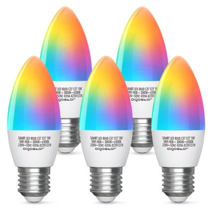 Lâmpada LED RGBW com regulação C37 E27/5W/230V 3000-6500K Wi-Fi - Aigostar