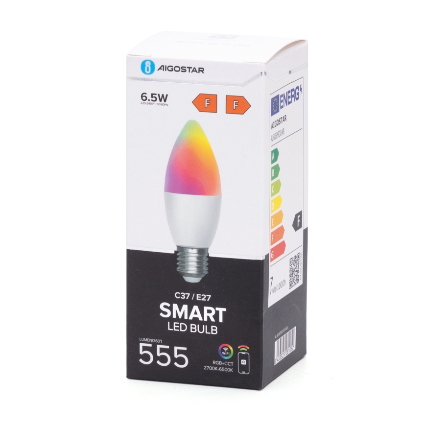Lâmpada LED RGBW com regulação C37 E27/6,5W/230V 2700-6500K Wi-Fi - Aigostar