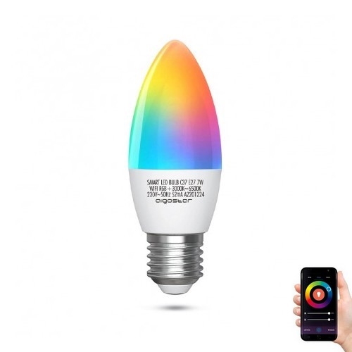 Lâmpada LED RGBW com regulação C37 E27/7W/230V 3000-6500K Wi-Fi - Aigostar