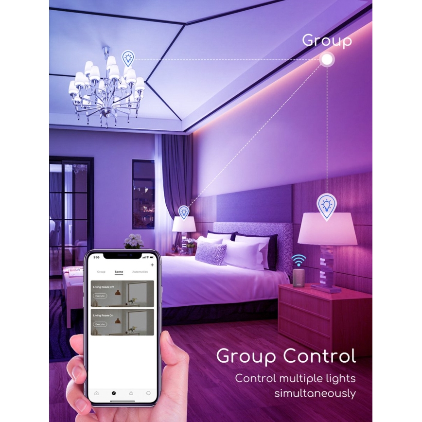 Lâmpada LED RGBW com regulação C37 E27/7W/230V 3000-6500K Wi-Fi - Aigostar