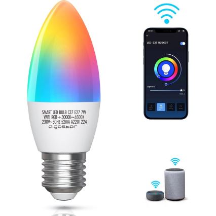 Lâmpada LED RGBW com regulação C37 E27/7W/230V 3000-6500K Wi-Fi - Aigostar