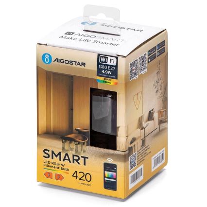 Lâmpada LED RGBW com regulação FILAMENT G80 E27/4,9W/230V 2700K Wi-Fi - Aigostar