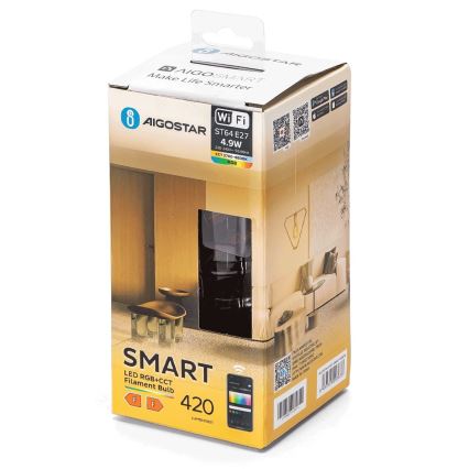 Lâmpada LED RGBW com regulação FILAMENT ST64 E27/4,9W/230V 2700-6500K Wi-Fi - Aigostar
