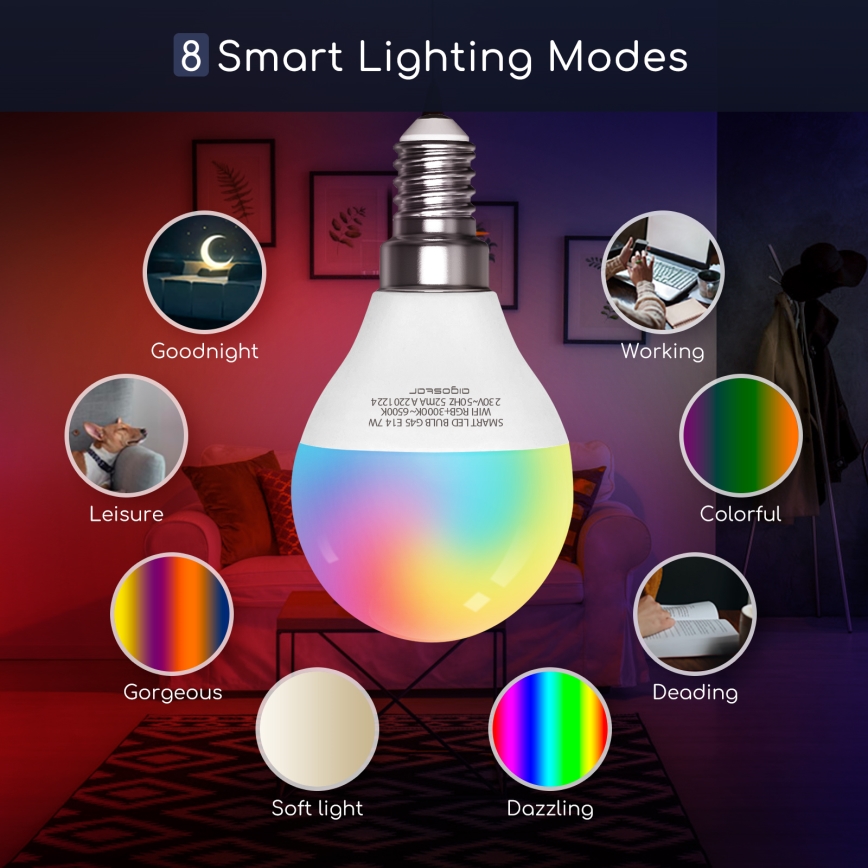 Lâmpada LED RGBW com regulação G45 E14/7W/230V 3000-6500K Wi-Fi - Aigostar