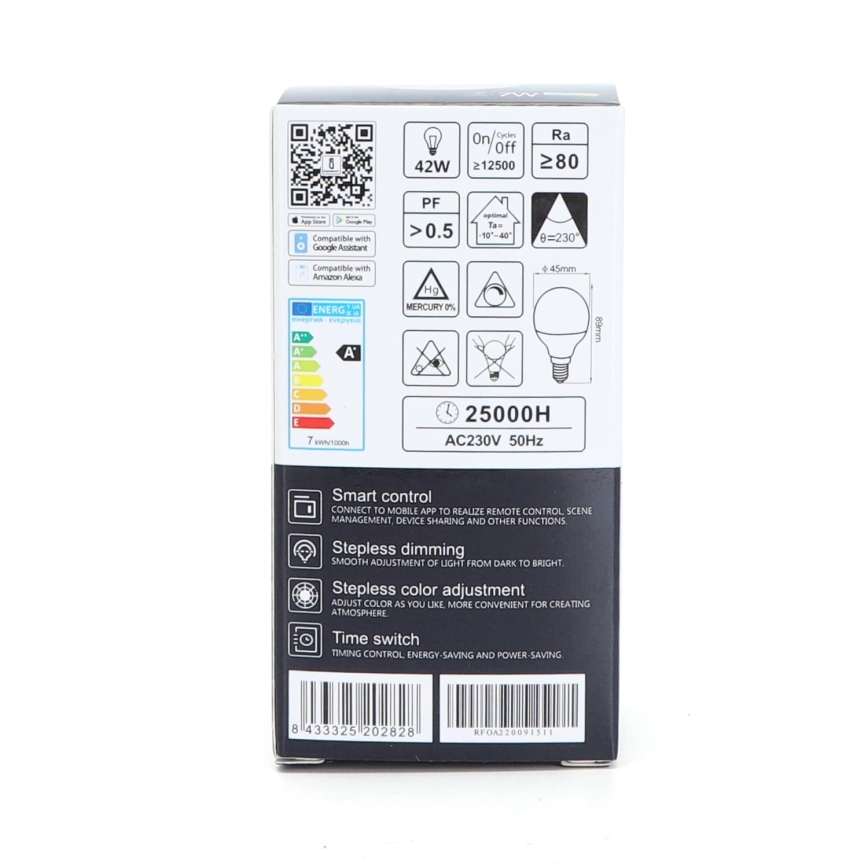 Lâmpada LED RGBW com regulação G45 E14/7W/230V 3000-6500K Wi-Fi - Aigostar