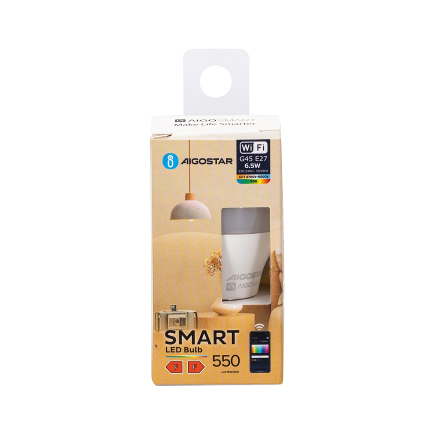 Lâmpada LED RGBW com regulação G45 E27/6,5W/230V 2700-6500K Wi-Fi - Aigostar