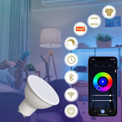 Lâmpada LED RGBW com regulação GU10/4,5W/230V 2700-6500K Wi-Fi Tuya