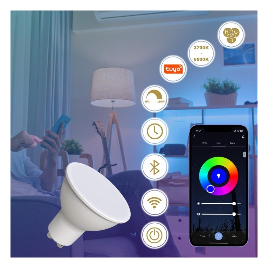 Lâmpada LED RGBW com regulação GU10/4,5W/230V 2700-6500K Wi-Fi Tuya
