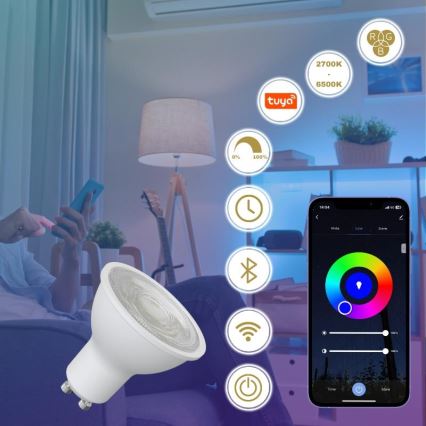 Lâmpada LED RGBW com regulação GU10/4,5W/230V 2700-6500K Wi-Fi Tuya