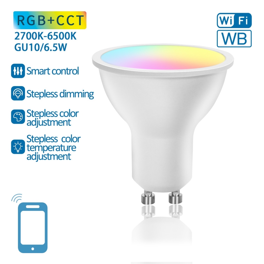 Lâmpada LED RGBW com regulação GU10/6,5W/230V 2700-6500K Wi-Fi - Aigostar