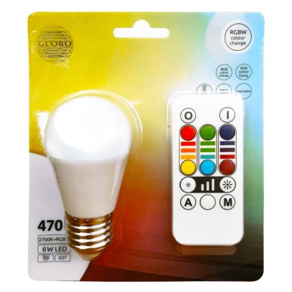 Lâmpada LED RGBW com regulação E27/6W/230V 3000K + comando - Globo