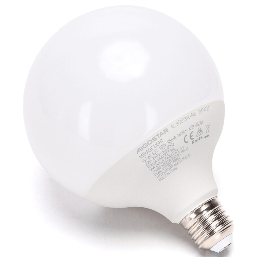 Lâmpada LED RGBW com regulação MESH G120 E27/18W/230V 6500K + comando - Aigostar
