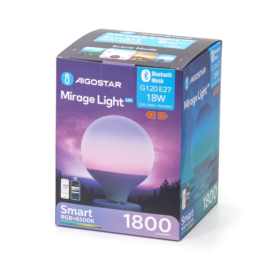 Lâmpada LED RGBW com regulação MESH G120 E27/18W/230V 6500K + comando - Aigostar