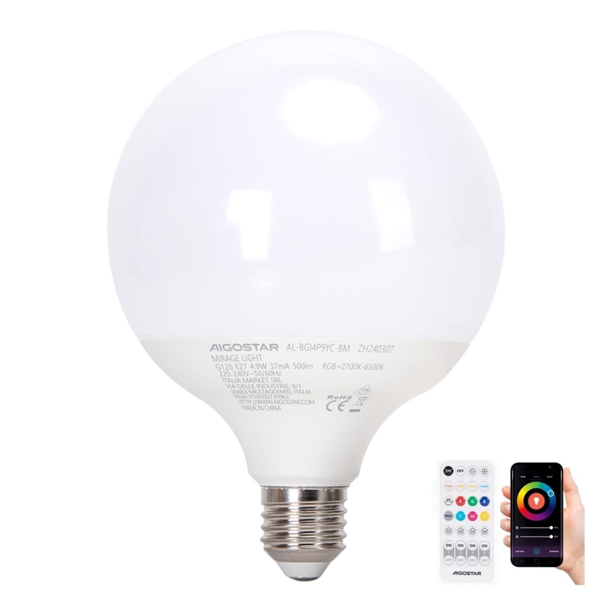 Lâmpada LED RGBW com regulação MESH G120 E27/4,9W/230V 2700-6500K + comando - Aigostar