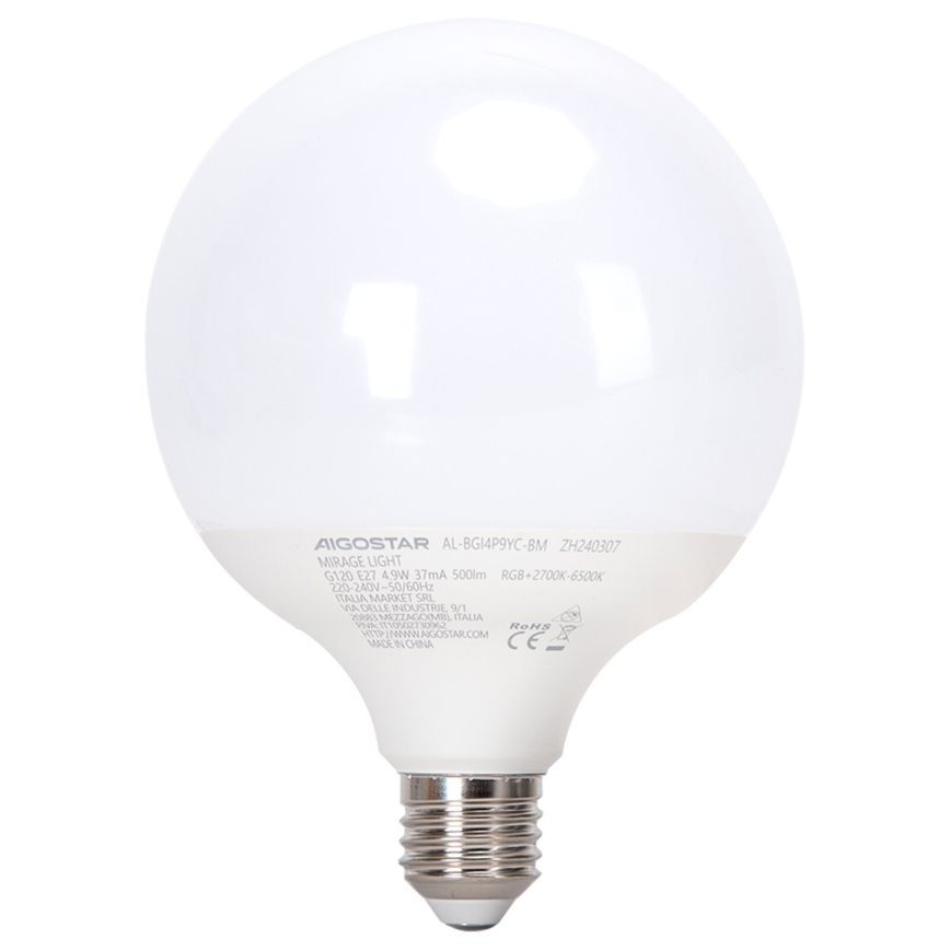 Lâmpada LED RGBW com regulação MESH G120 E27/4,9W/230V 2700-6500K + comando - Aigostar