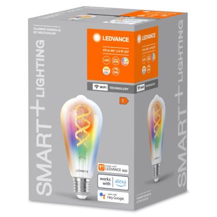 Lâmpada LED RGBW com regulação SMART+ FILAMENT EDISON ST64 E27/4,8W/230V 2700-6500K Wi-Fi - Ledvance