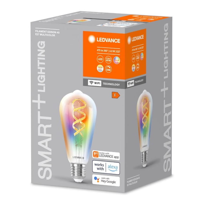 Lâmpada LED RGBW com regulação SMART+ FILAMENT EDISON ST64 E27/4,8W/230V 2700-6500K Wi-Fi - Ledvance