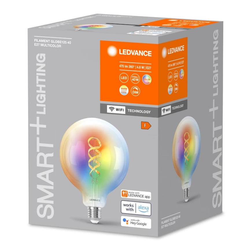 Lâmpada LED RGBW com regulação SMART+ FILAMENT E27/4,8W/230V 2700-6500K Wi-Fi - Ledvance