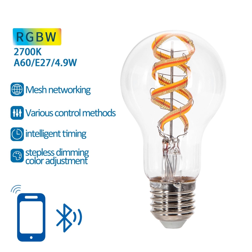 Lâmpada LED RGBW com regulação FILAMENT MESH Inteligente A60 E27/4,9W/230V 2700K - Aigostar