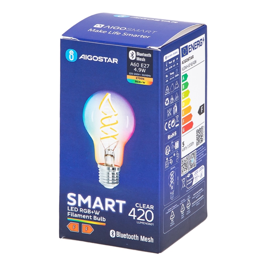 Lâmpada LED RGBW com regulação FILAMENT MESH Inteligente A60 E27/4,9W/230V 2700K - Aigostar