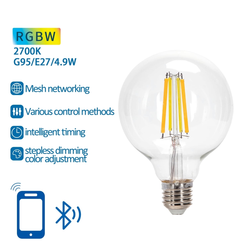 Lâmpada LED RGBW com regulação FILAMENT MESH Inteligente G95 E27/4,9W/230V 2700K - Aigostar