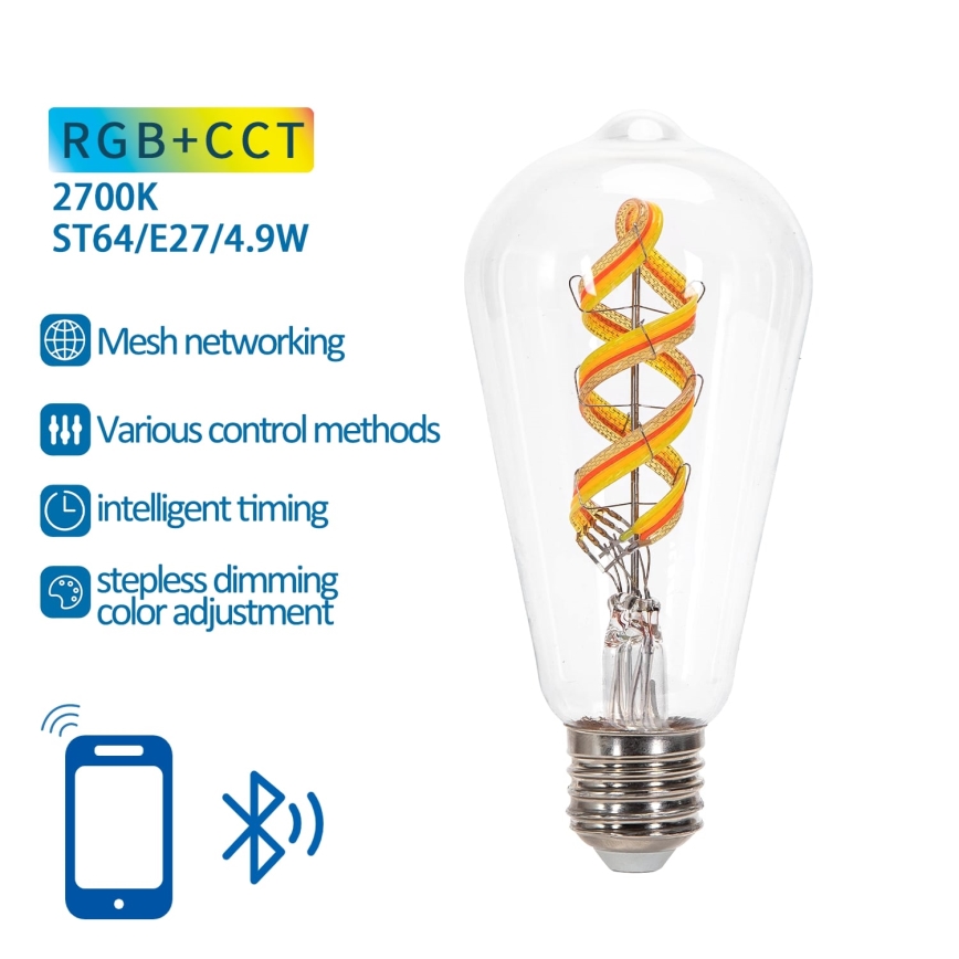 Lâmpada LED RGBW com regulação FILAMENT MESH Inteligente ST64 E27/4,9W/230V 2700K - Aigostar