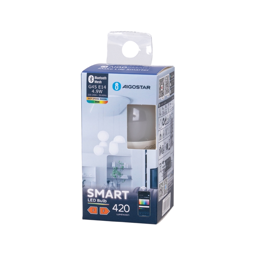 Lâmpada LED RGBW com regulação G45 E14/4,9W/230V 2700-6500K - Aigostar