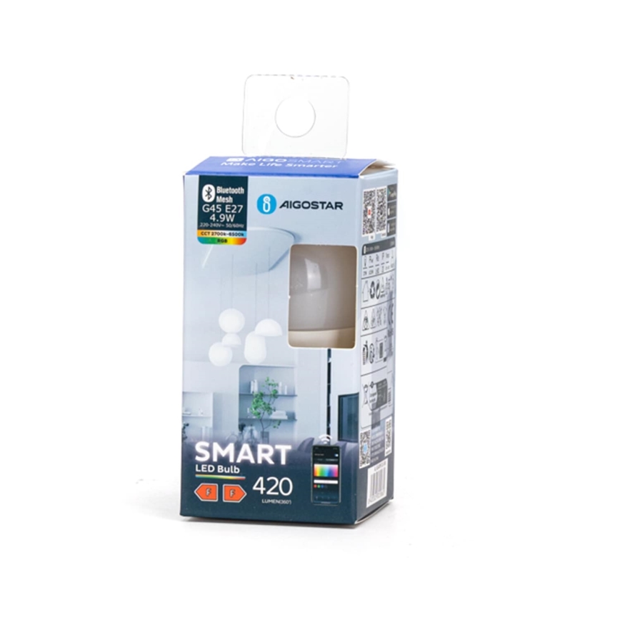 Lâmpada LED RGBW com regulação MESH Inteligente G45 E27/4,9W/230V 2700-6500K - Aigostar