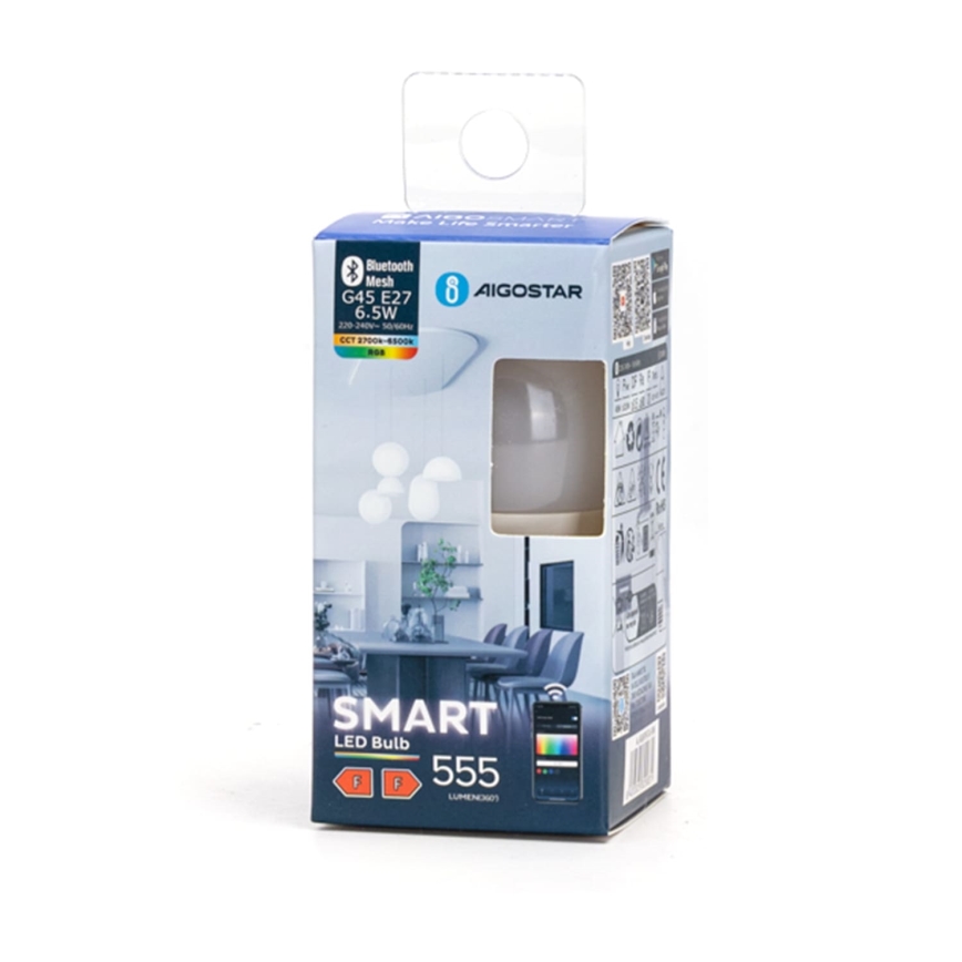 Lâmpada LED RGBW com regulação G45 E27/6,5W/230V 2700-6500K - Aigostar