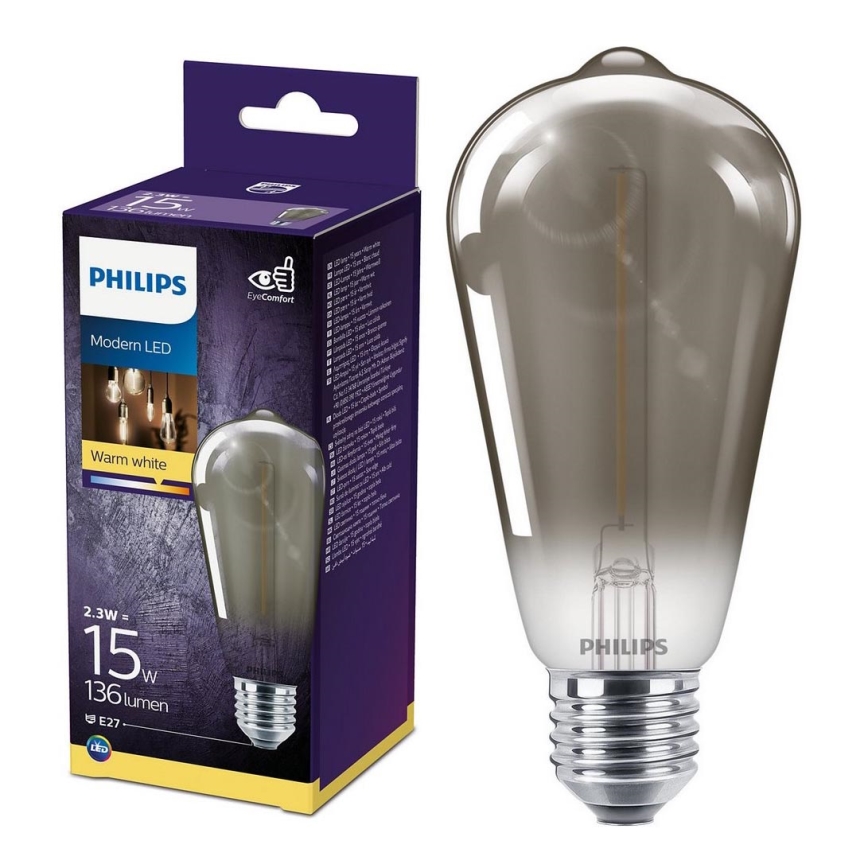 Lâmpada LED SMOKY VINTAGE Philips ST64 E27/2,3W/230V 2700K