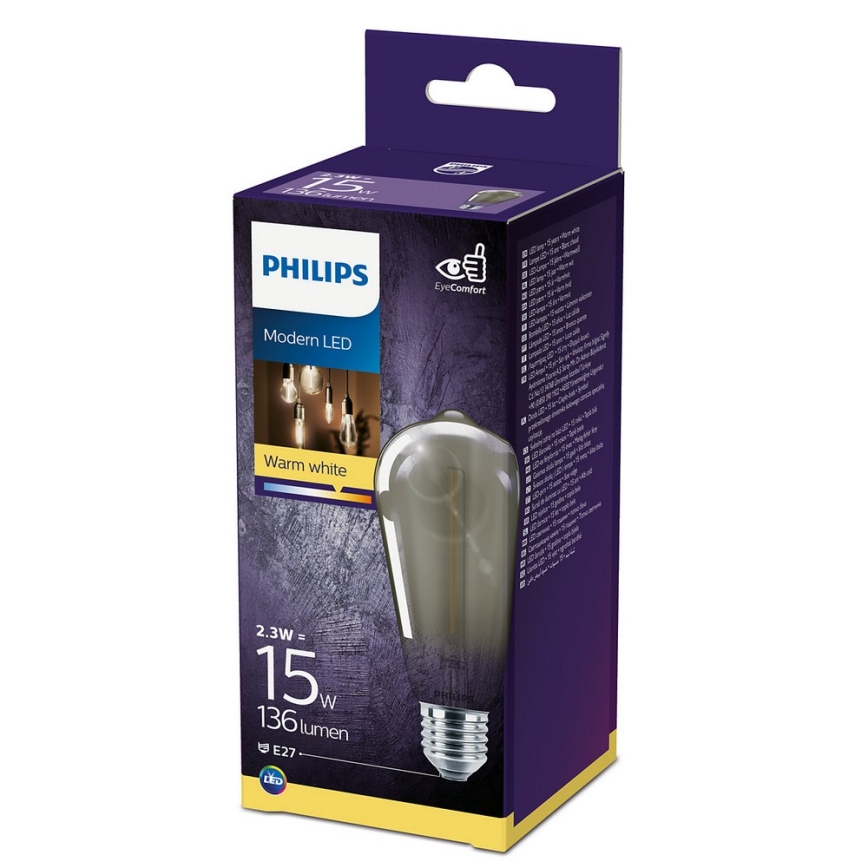 Lâmpada LED SMOKY VINTAGE Philips ST64 E27/2,3W/230V 2700K