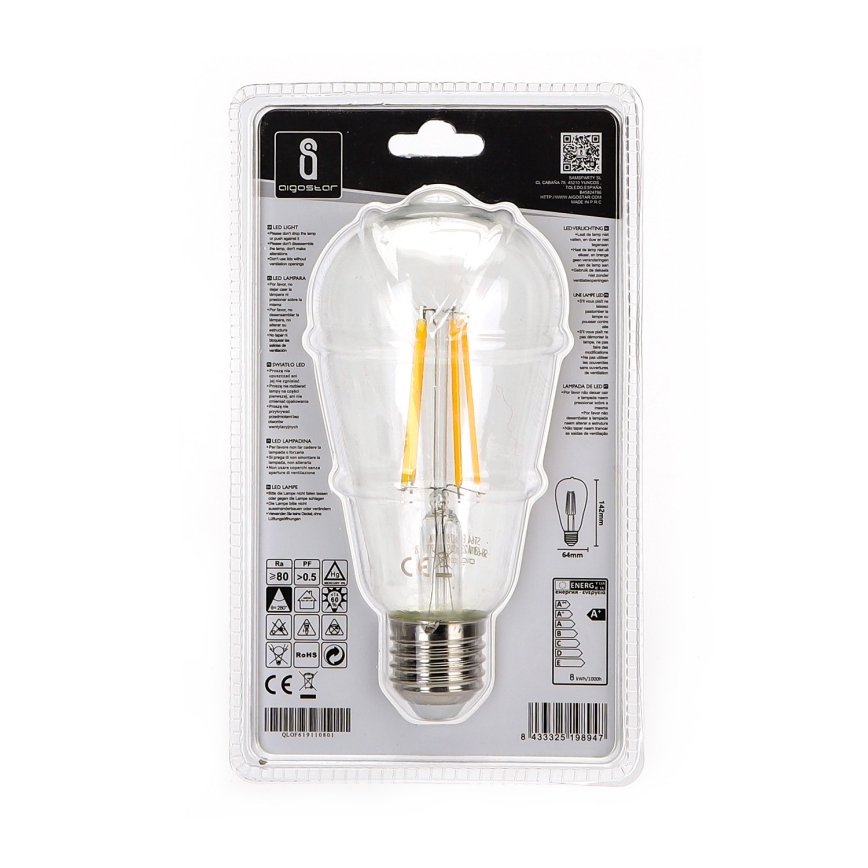 Lâmpada LED ST64 E27/8W/230V 2700K - Aigostar