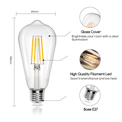 Lâmpada LED ST64 E27/8W/230V 2700K - Aigostar