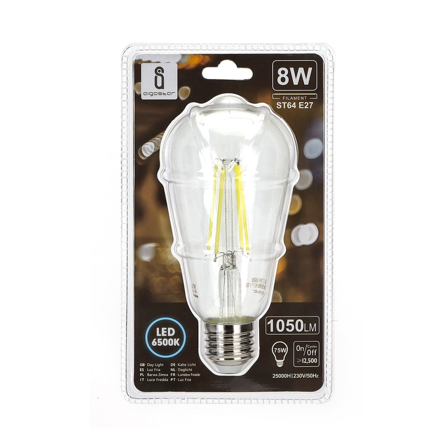 Lâmpada LED ST64 E27/8W/230V 6500K - Aigostar