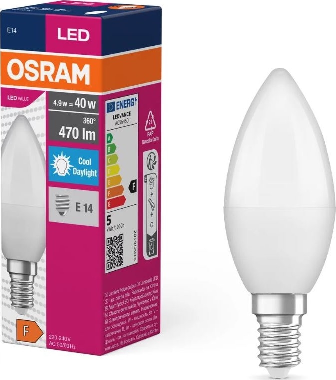 Lâmpada LED VALUE B40 E14/4,9W/230V 6500K - Osram