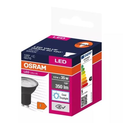 Lâmpada LED VALUE PAR16 GU10/4,5W/230V 6500K 120° preto - Ledvance