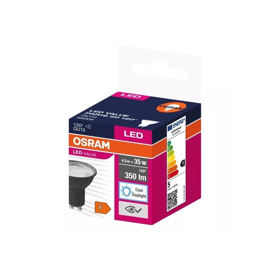 Lâmpada LED VALUE PAR16 GU10/4,5W/230V 6500K 120° preto - Ledvance
