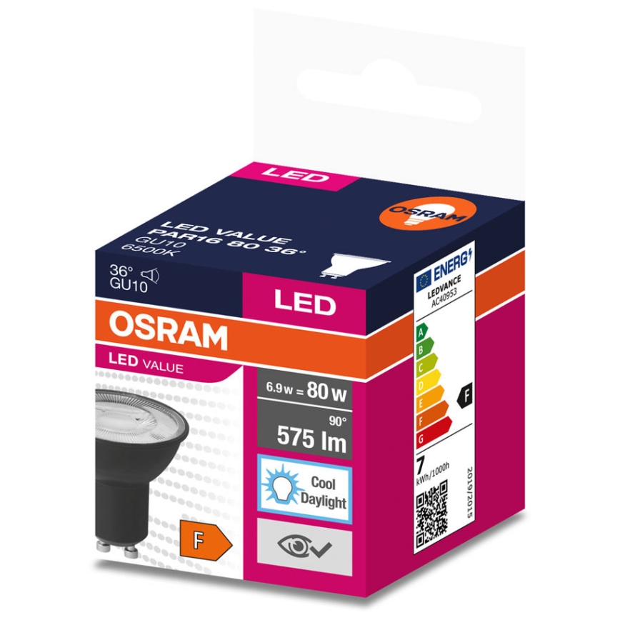 Lâmpada LED VALUE PAR16 GU10/6,9W/230V 4000K 36° preto - Ledvance