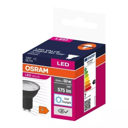 Lâmpada LED VALUE PAR16 GU10/6,9W/230V 6500K 120° preto - Ledvance