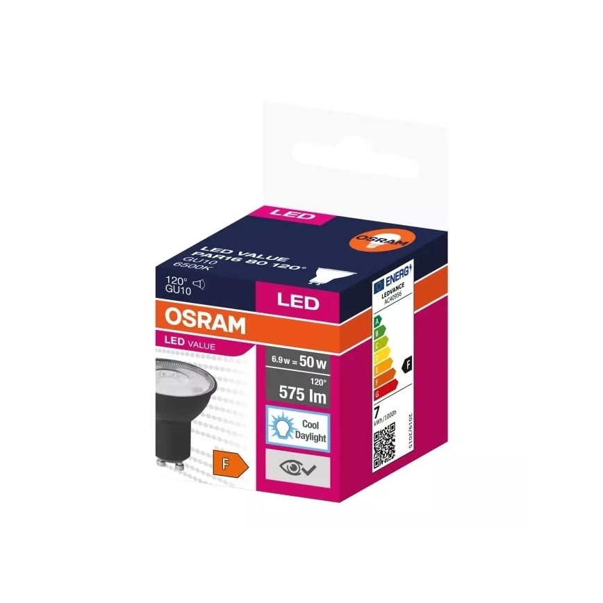 Lâmpada LED VALUE PAR16 GU10/6,9W/230V 6500K 120° preto - Ledvance